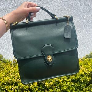 Vintage Coach Bottle Green Willis 9927 Leather Shoulder Bag with Strap